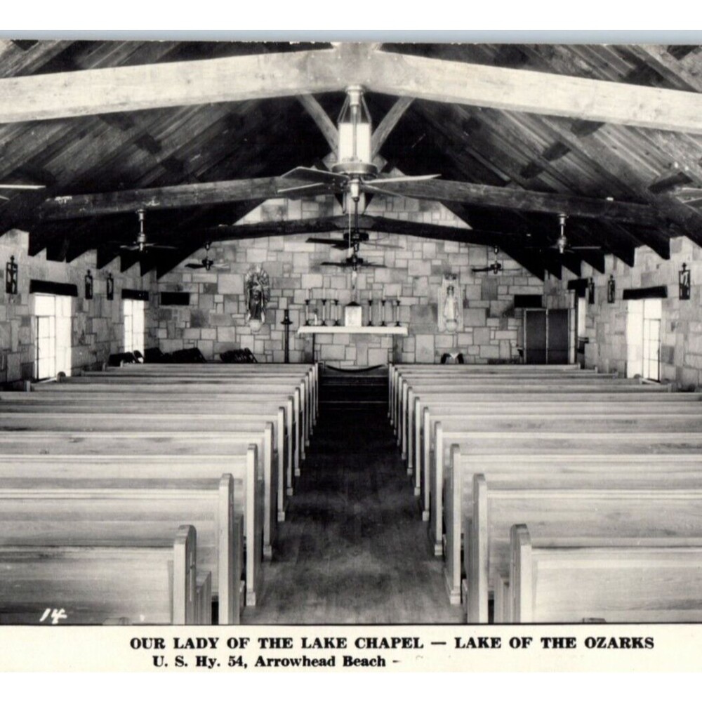 Our Lady Of The Lake Chapel Ozarks RPPC Postcard Arrowhead Beach Real Photo
